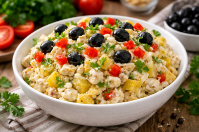 Изумительный салат &laquo;Вечерок&raquo; с запечной картошкой &mdash; простой рецепт, а вкус получается яркий и насыщенный