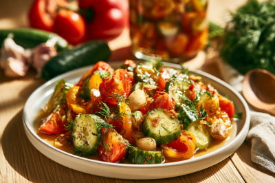Забудьте о лечо &mdash; салат &laquo;Ассорти&raquo; на зиму: огурцы и помидоры в пикантном маринаде без масла и лука
