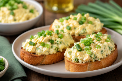 Яйца разминаю вилкой и добавляю зеленый лук: простая и очень вкусная намазка на поджаристый хлеб